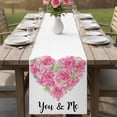 thumbnail image 4 of Valentine's Day Table Runner 60 Inches, Pink Roses Love Heart Romantic Bed Runner Dresser Scarves Tabletop for Indoor Outdoor Parties/Ceremony/Banquet, 13" x 60", 4 of 8