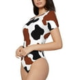thumbnail image 2 of Gaeub Brown Black Cow Women'S Short Sleeve One Piece Swimsuit Sexy High-Waisted Bodysuit For Swimming, Beach, Sports - Small, 2 of 9
