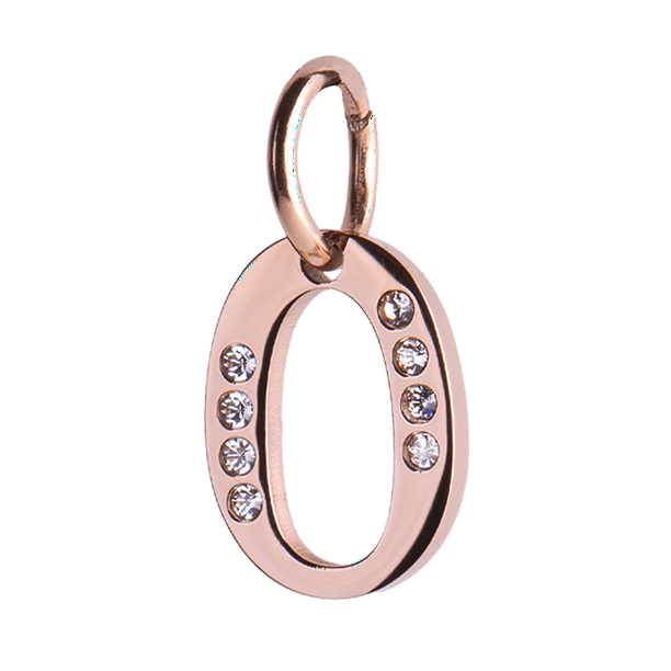 Charm para Pulsera LuckyLy, Dije Inicial Letra A, Acero Inoxidable con Baño de Oro Rosa 18k y Zirconia Cúbica, Modelo Lizzy rosa Letra O