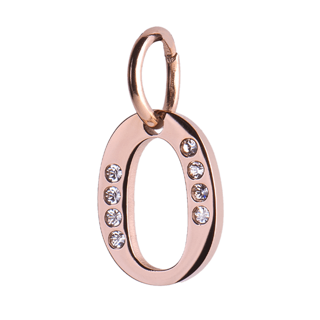 Charm para Pulsera LuckyLy, Dije Inicial Letra A, Acero Inoxidable con Baño de Oro Rosa 18k y Zirconia Cúbica, Modelo Lizzy rosa Letra O