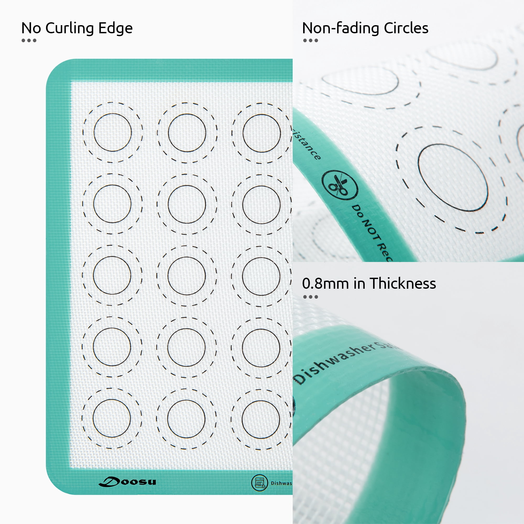 Doosu Silicone Baking Mats of 2, 11x11 Inch Non-Stick Food Safe Heat Resistant Macaron Mat