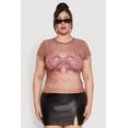 thumbnail image 2 of Women's Plus Size Rhinestone Studded Graphic Print Mesh Tee, 2 of 5