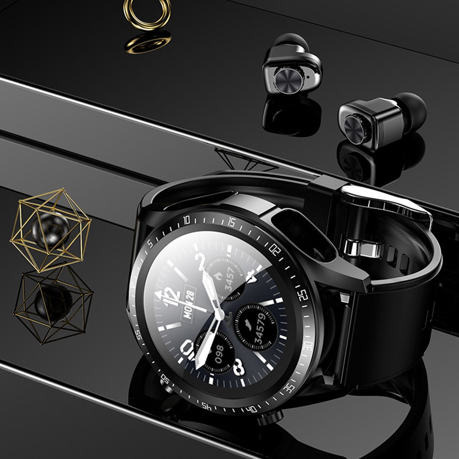 Outoloxit 2-in-1 Sports Smartwatch with Wireless Earphones, 1.32 Inch Alloy Screen, IP67 Waterproof, Multi-Sport Modes, Works with iOS & Android, Long Battery Life