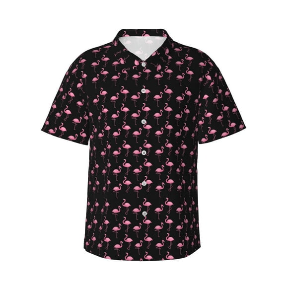 Pink Flamingo Men'S 3d Print Casual Button Down Shirts, Novelty Hawaiian Short Sleeves 2xl