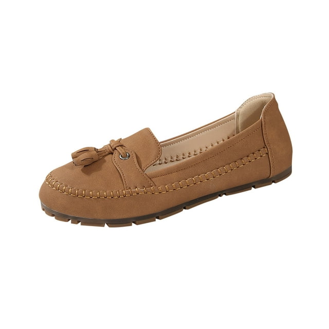 Chaussures Brunes pour Femmes à Bout Rond avec Talon Bas pour Usage Quotidien et Confort Intérieur