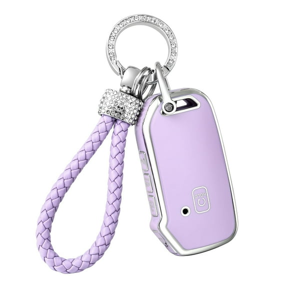 OFFCURVE Compatible with Kia Key Fob Cover with Keychain for Cerato Ceed Forte NIRO Sorento Seltos Sportage Soul Telluride Key Fob Cover Case 360 Degree Protector Key Holder, Purple