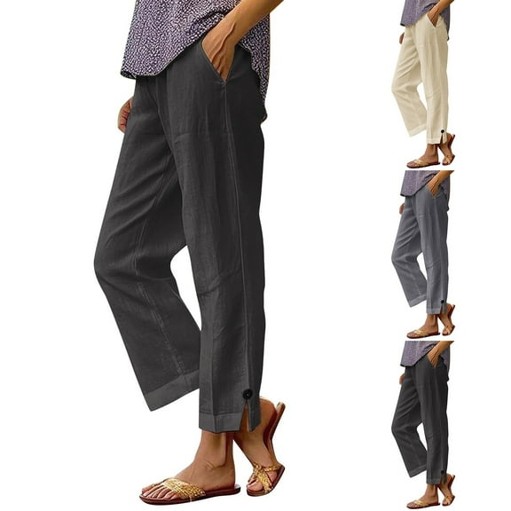 Aboser Linen Pants for Women Summer Casual Petite Pants Breathable Cotton Linen Trousers Loose Wide Leg Lounge Pant with Pockets