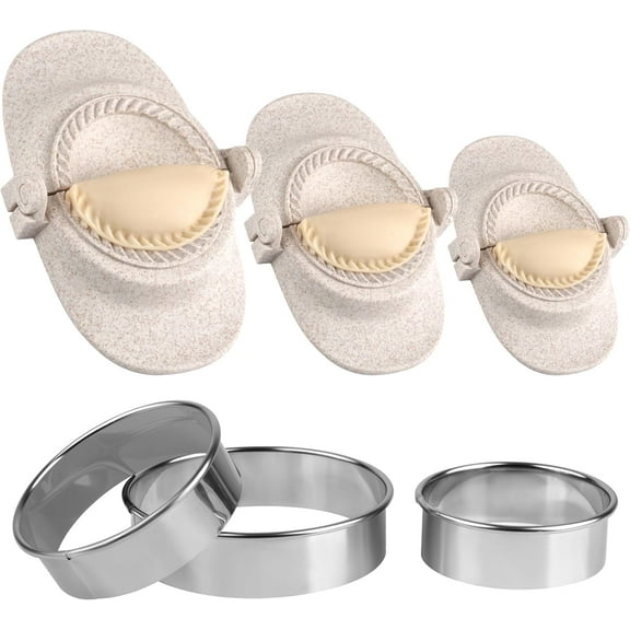 TEXIJUSO Dumpling Maker & Empanadas Maker Set with Round Dough Cutter [3 Sizes] - Ravioli Maker Food Safe - Wonton, Pot Sticker, Pierogi & Gyoza Maker - Small 7 cm, Medium 8 cm, Large 11 cm