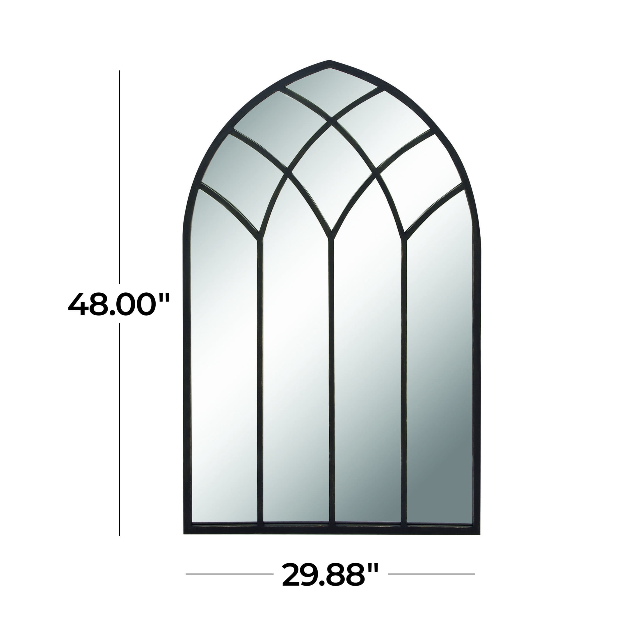 DecMode 30" x 48" Black Arched Window Pane Wall Mirror