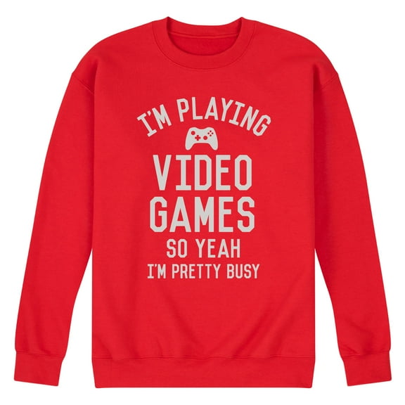 Instant Message - Im Playing Video Games Yeah Busy - Men's Crew Neck Fleece Pullover