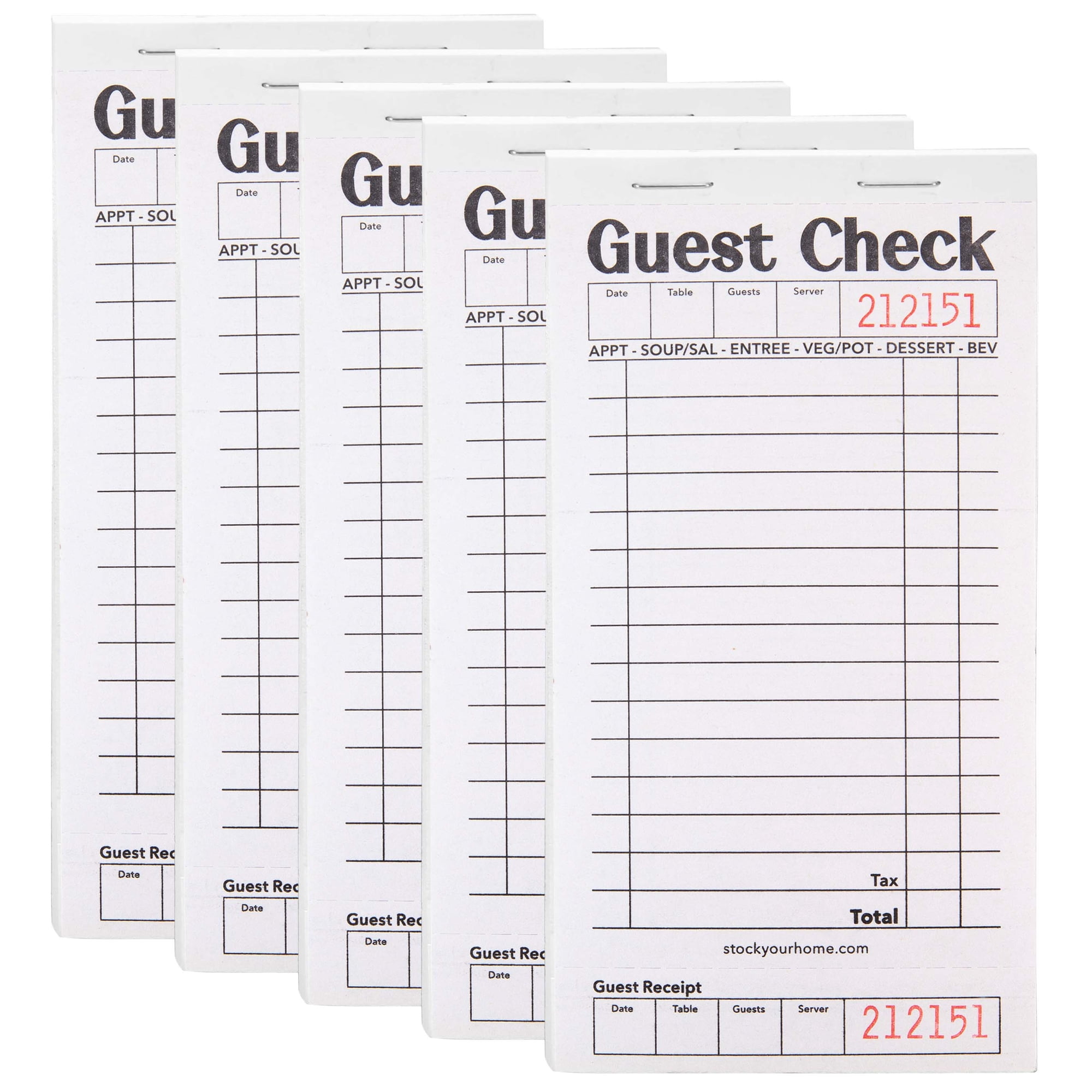 Stock Your Home Black+White Guest Check Books for Servers (5 Pack) Server Note Pads, Waiter Checkbook, Food Receipt Book, Restaurant Order Pad, Paper Checks, Waitress Accessories, 250 Total Tickets