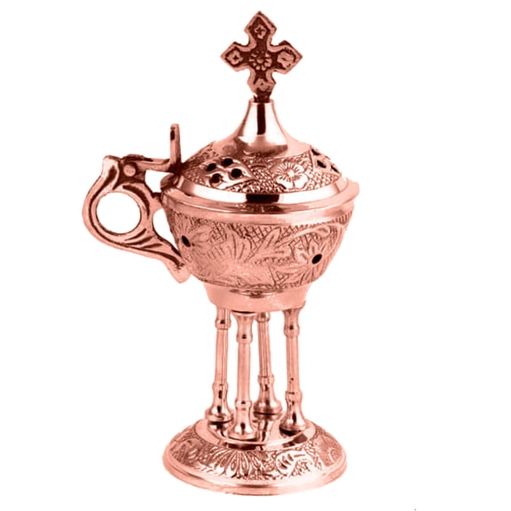 diollo Incense Burner Brass Censer Christian Orthodox Home Church Greek Byzantine Gold Thurible Height 6.25 Inch, Copper