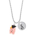 thumbnail image 1 of Delight Jewelry Resin Pink Pig Graduate Silvertone Script Initial Disc - S - Charm Necklace, 20"+3", 1 of 4