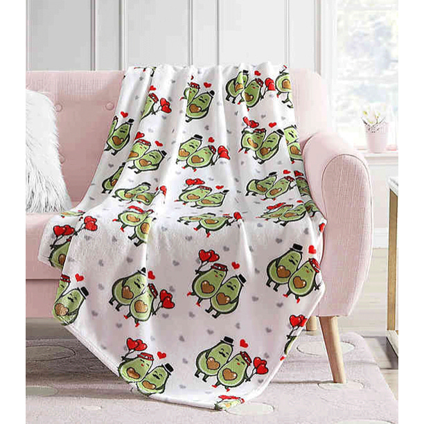 ENVOGUE Hearts Super Soft Cozy Plush Throw Blanket (Avocado Couple)