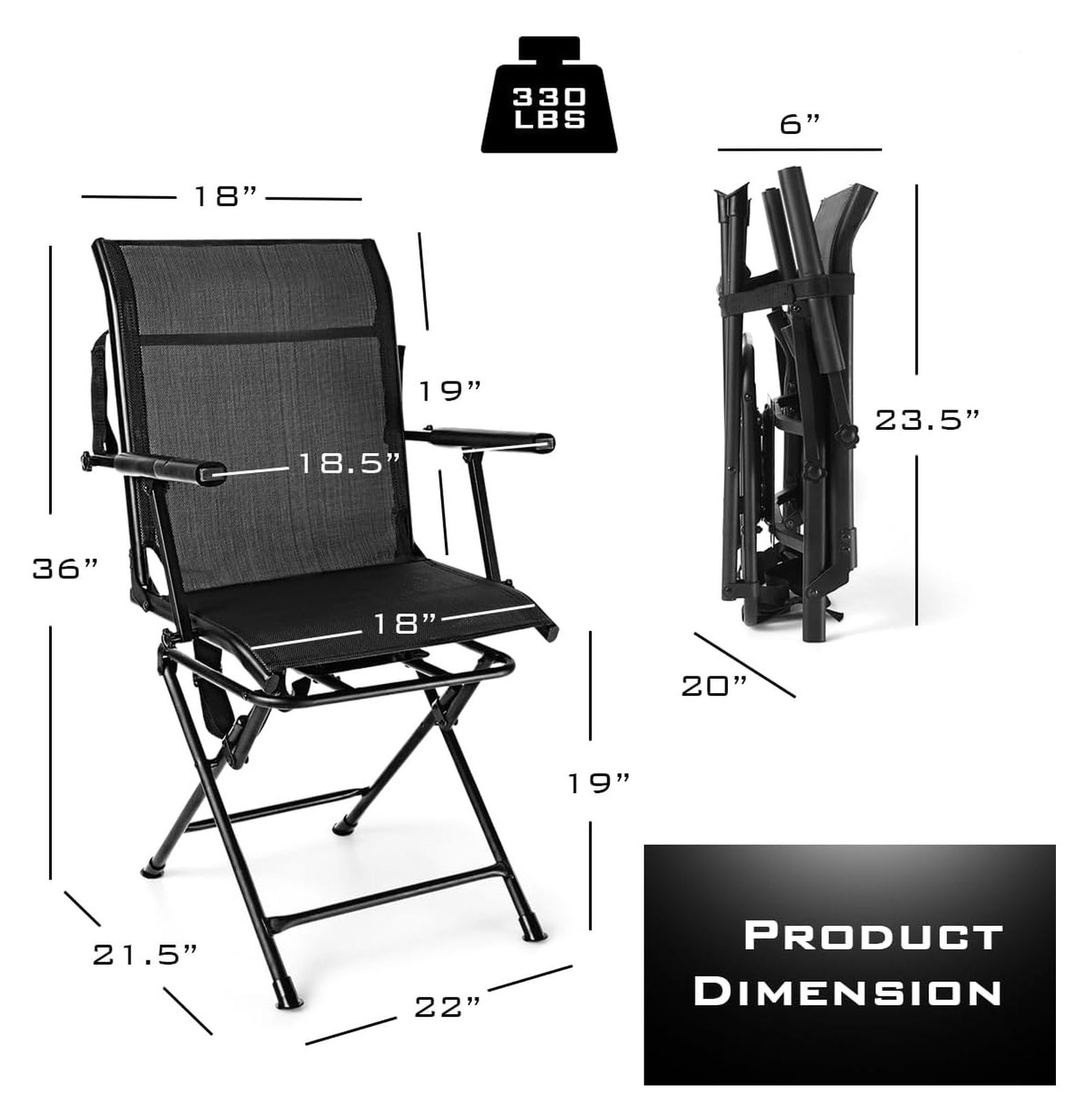 Hunting Chair, 360 Degree Swivel Hunting Blind Chair with Carry Handle, 330 lbs Capacity, Comfortable, Waterproof, Portable and Silent Folding Dove Hunting Chair for Blinds