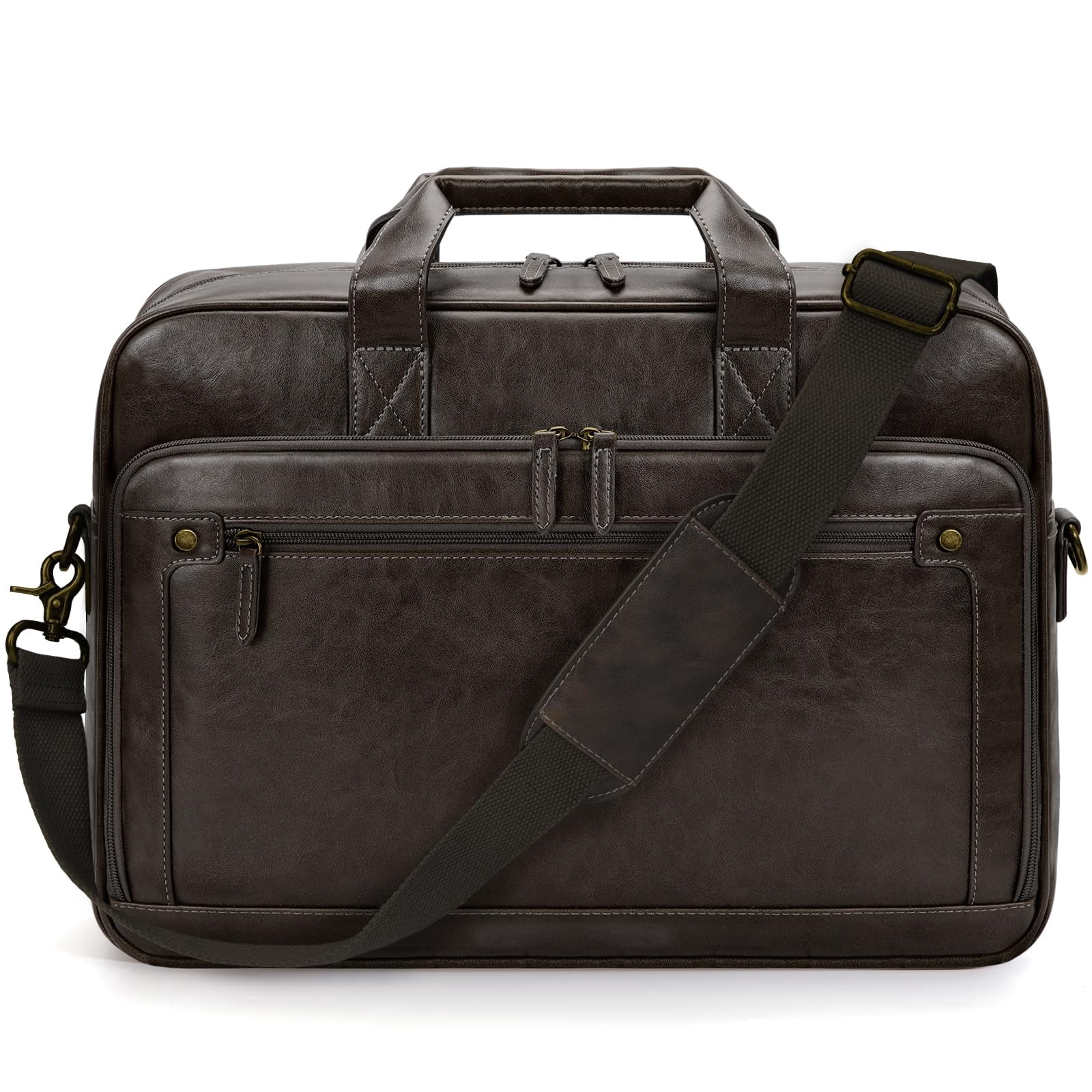RAINSMORE Mens Laptop Bag 16 Inch Leather Briefcase Vintage Messenger Bag for Men Large Crossbody Shoulder Office Computer Bag Retro College Satchel Bag for Work, Business,Travel,Coffee