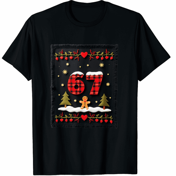 Funny 67 Christmas Pajamas Shirt Six Seven Meme Brainrot T-Shirt (Men's, Women's)