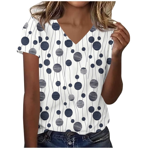 Camisetas Casuales de las Mujeres Moda Cómoda Impresa de Manga Corta con Cuello en V Top para el Uso Diario Casual