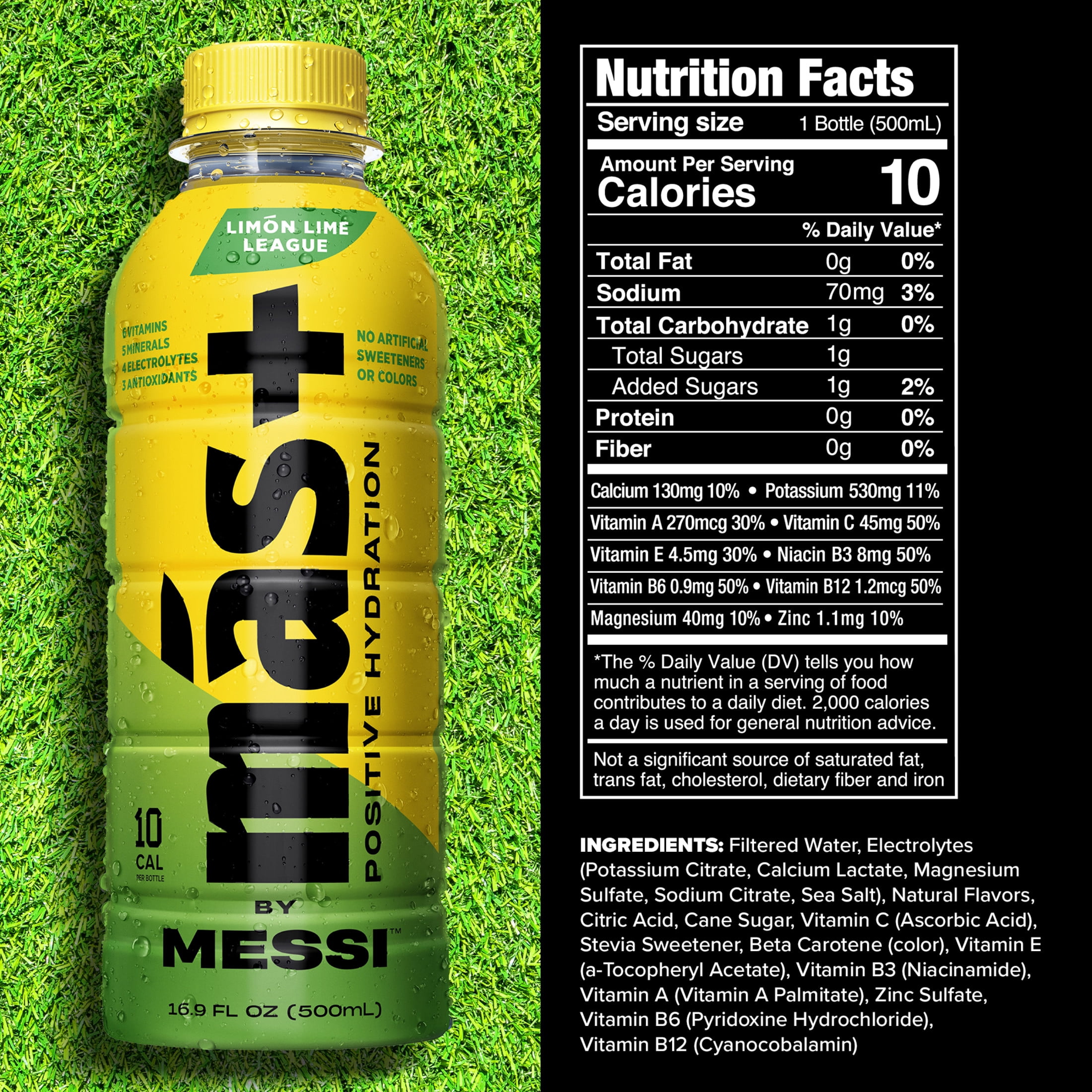 (2 pack) Mas+ by Messi Hydration Sports Drink Limon Lime League, 16.9 fl oz Bottle