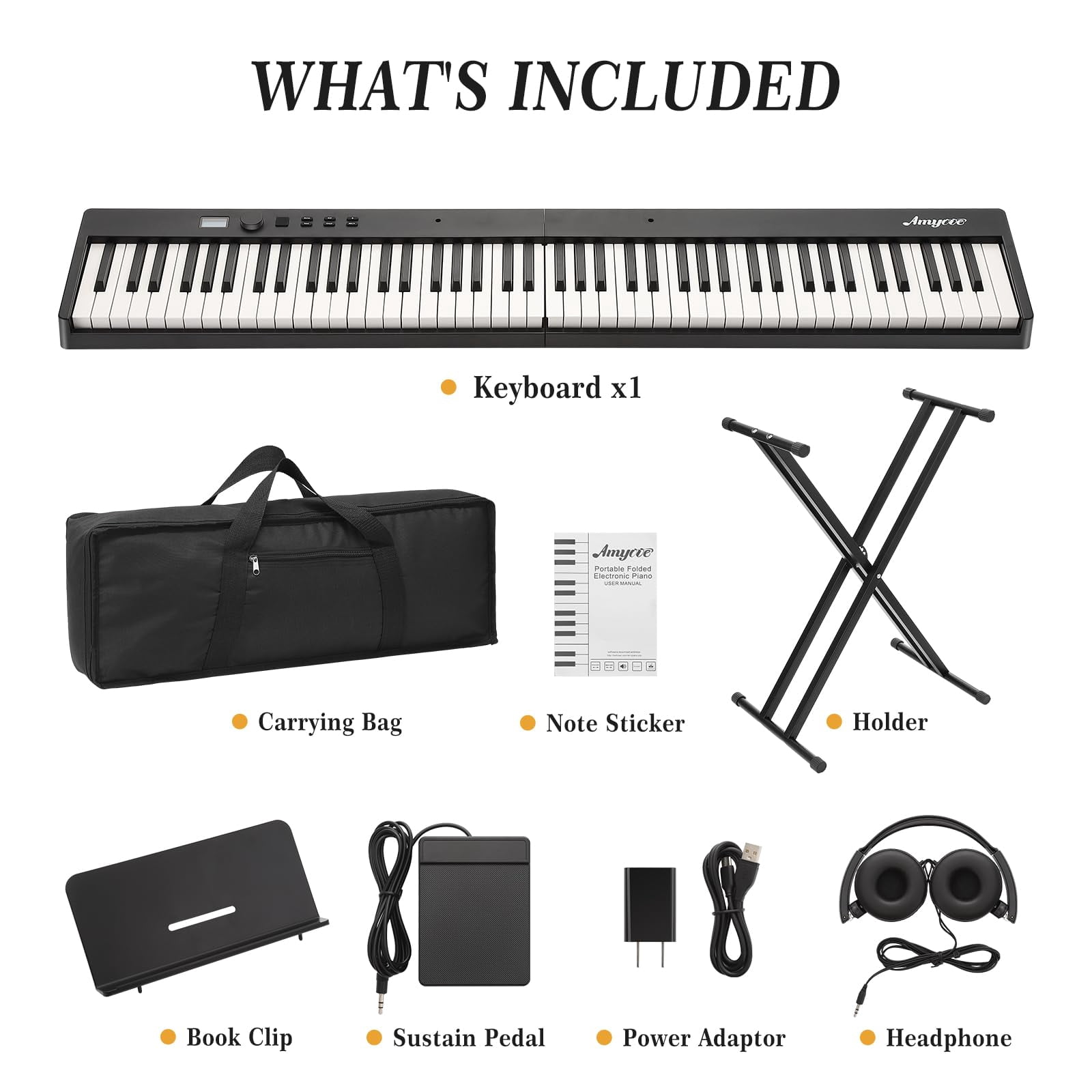 AOILE Complete 88-Key Folding Piano Keyboard Bundle - Full Size Digital Piano with Stand,Pedal, Headphones, Handbag, USB MIDI, Multifunctional for Beginners & Adults, Multifunctional Con
