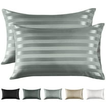 Lirex 2-Pack Microfiber Silk Pillowcase, Standard Size, Satin Soft, Envelope Closure, Light Gray Stripe, Adult