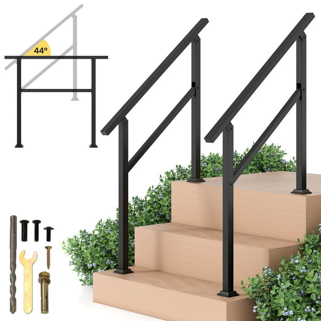 Gymax 2 Pcs Main Courante en Métal 0-3 Marches avec Réglage d'Angle Flexible Trousse d'Installation