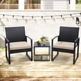 thumbnail image 4 of TUAREX 3 Pieces Rattan Patio Furniture Set, Outdoor Conversation Set, Patio Bistro Set with Coffee Table, All-weather Wicker Chairs with Cushions, for Garden, Yard or Balcony, Beige, 4 of 6