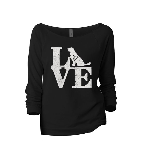 Love Labrador Women's Fashion Slouchy 3/4 Sleeves Raglan Lightweight Sweatshirt Black Large