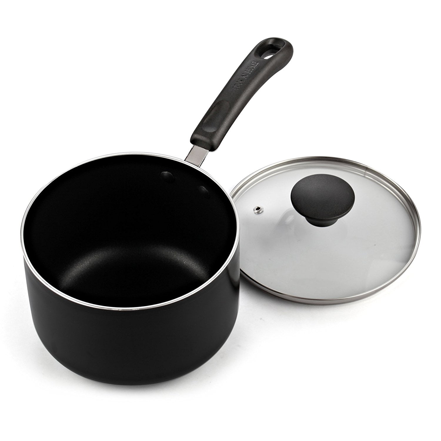 Cook N Home Nonstick Sauce Pan with Glass Lid 2-Qt, Multi-purpose Pot  Saucepan Kitchenware, Black, Aluminum 
