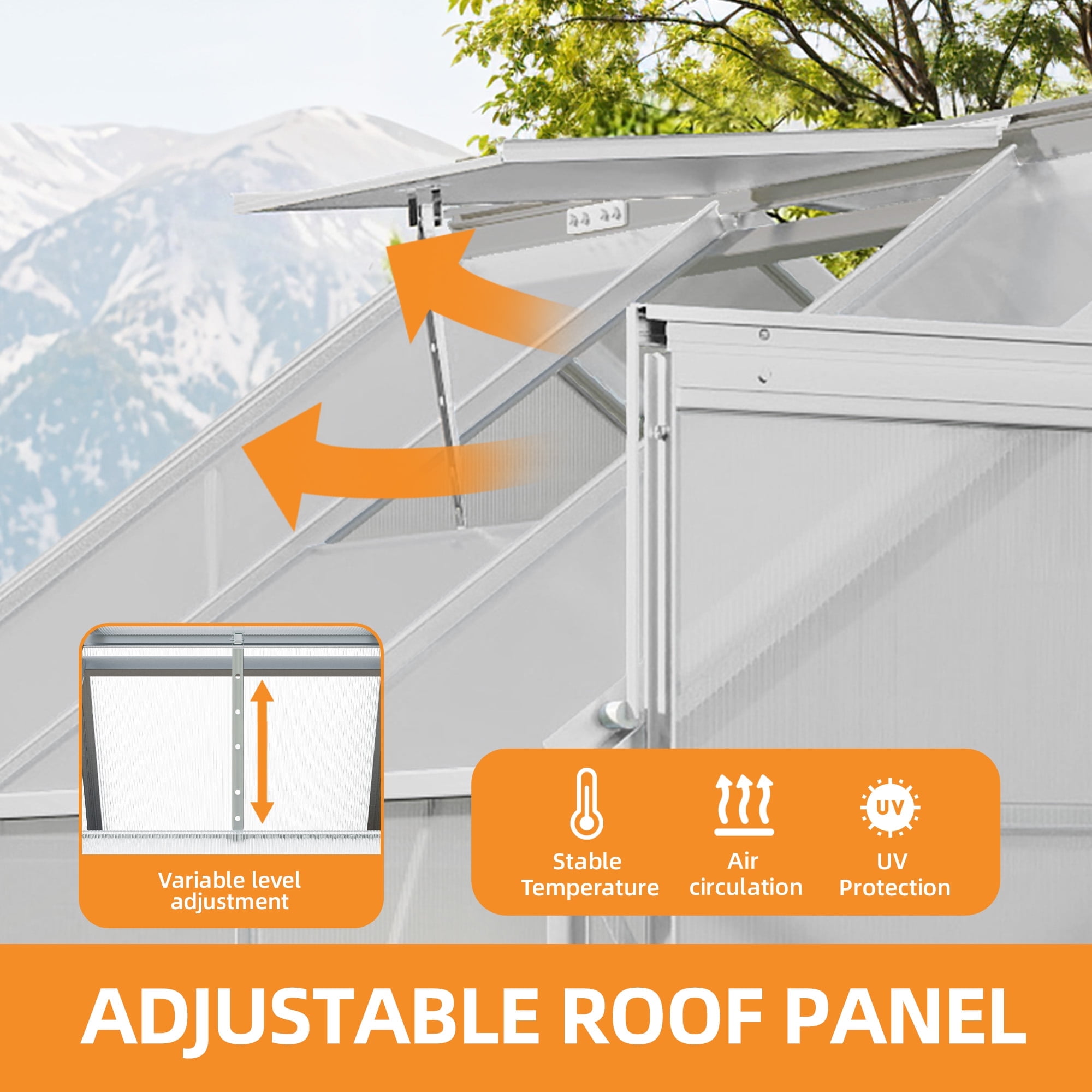 Uforic 6x6FT Walk-in Robust Aluminum & Polycarbonate Greenhouse with Sliding Doors, Vent Windows for Outdoor Gardens, Silver