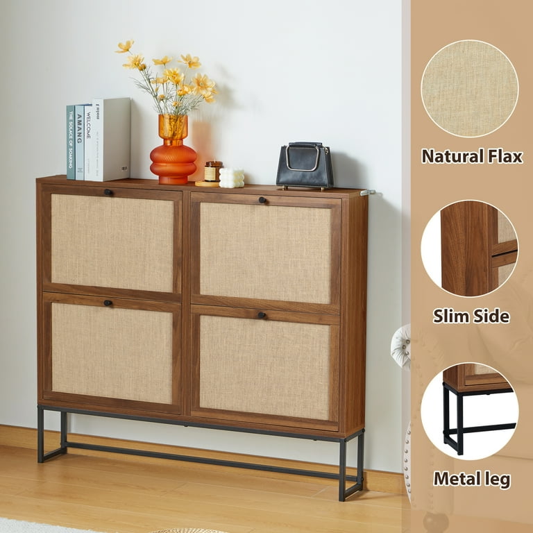 Giratree 4 Drawer Flip Down Shoe Cabinet Narrow Entryway Storage Walnut Walmart
