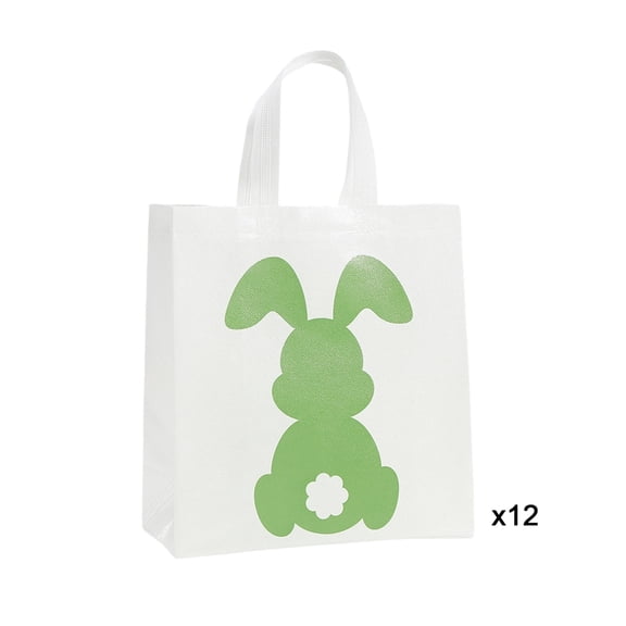12 Pcs Easter Tote Treat Bags Bunny Non-Woven Gift Bags Reusable Bunny Bag Basket Container with Handles for Gifts Wrapping Egg Hunt Game Easter Party Supplies, 10.6 x 11.4 Inch