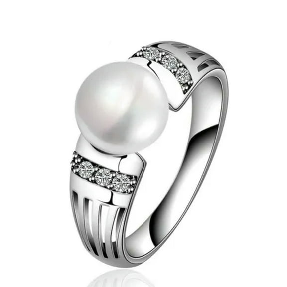 Hollow Ring AAA CZ White Pearl Band 925 Silver Womens Engagement Rings Size 5-11