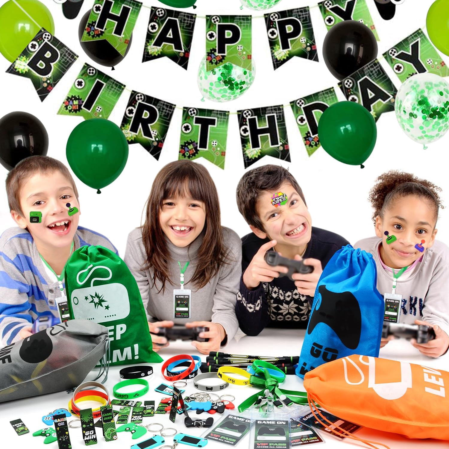 Video Game Party Favors, 124 PCS Gaming Birthday Party Supplies for Kids Gamer