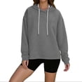 thumbnail image 2 of Hfnxid Women's Hoodies Top Fashion Solid Color Hooded Sweatshirts Casual Loose Fit Sweatshirt Drawstring Trendy Breathable Sports Tops Gray S, 2 of 10