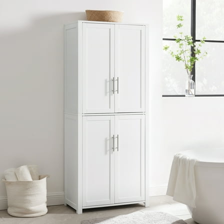 Tall Pantry Cabinet - Storage Cabinet with Adjustable Shelves - Kitchen Pantry Linen Cabinet - Modern White Finish