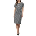 thumbnail image 2 of INSPIRE CHIC Women's Tweed Dress Button Decor Short Sleeve Elegant Work Sheath Dress S Black, 2 of 5