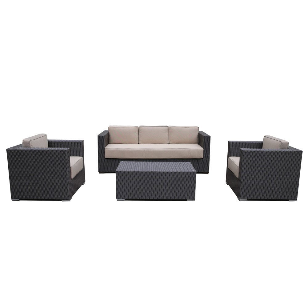 Abba Patio 4 Pcs Outdoor Brown Wicker Patio Furniture Set Garden Lawn
