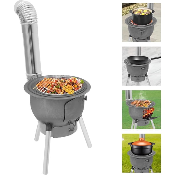 Wood Burning Stove, 16.9"Heavy-Duty Rocket Stove with 3 Furnace rings, Windproof Wood Camping Stove for Outdoor Cooking, Hiking, Backpacking