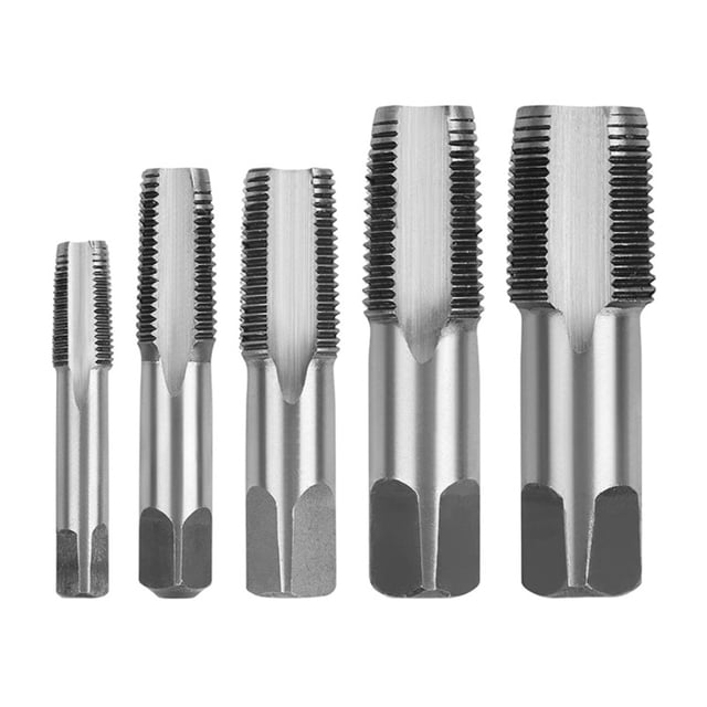 Amdohai 5Pcs NPT Taper Pipe Taps Set 1/8'' 1/4'' 3/8'' 1/2'' 3/4'' Carbon Steel Pipe Taps Rethread Damage Pipe Threads
