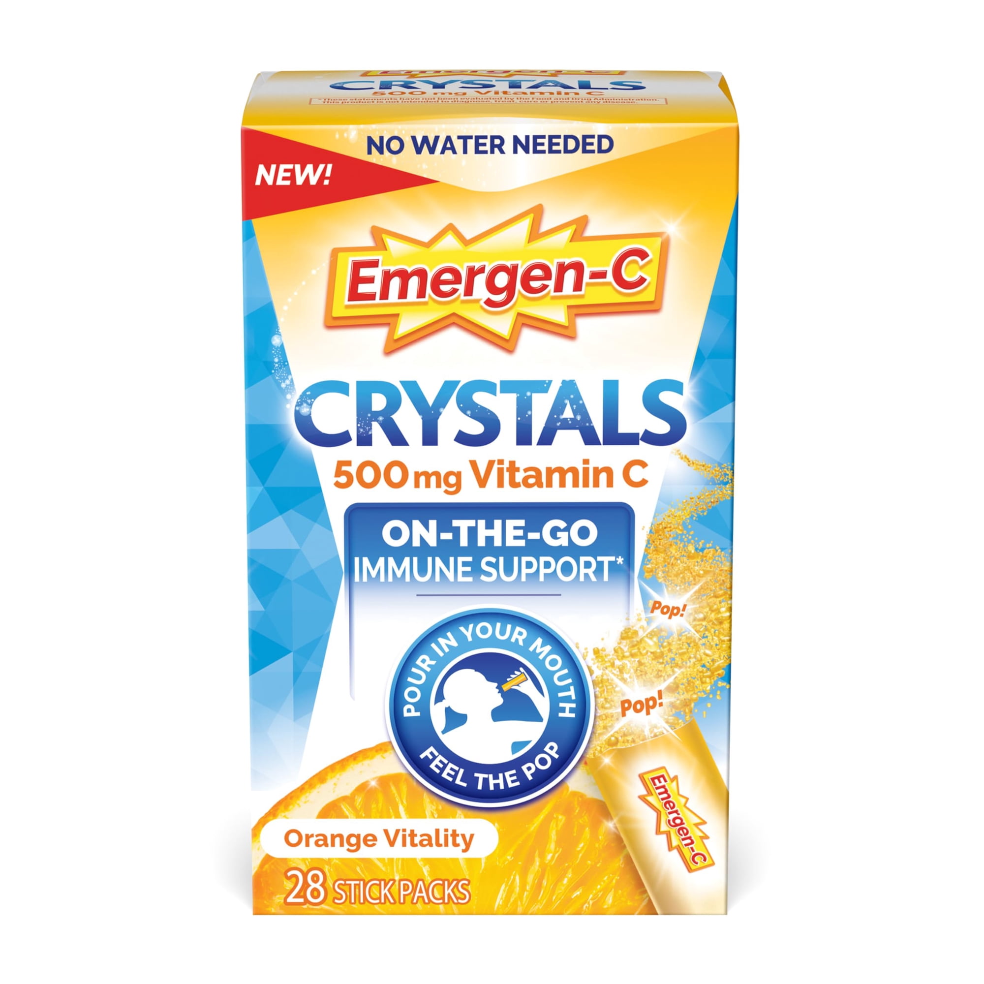 Emergen-C Crystals On-The-Go Immune Support Supplement, Orange Vitality, 28-Count Box (Pack of 2)