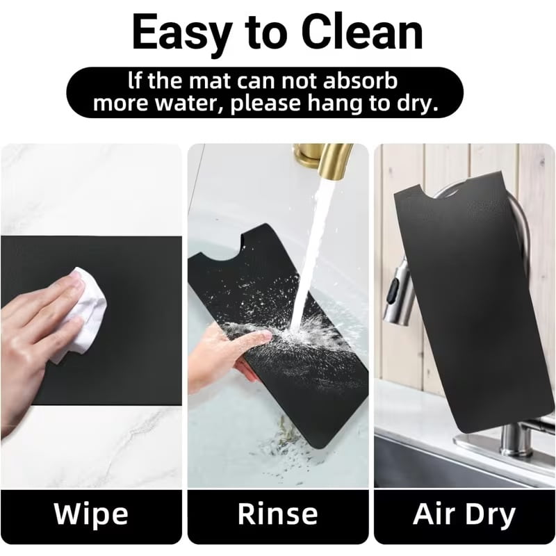 Extra long kitchen sink splash pad | Silicone faucet pad, super absorbent diatomaceous earth, quick drying, cutable bathroom splash pad