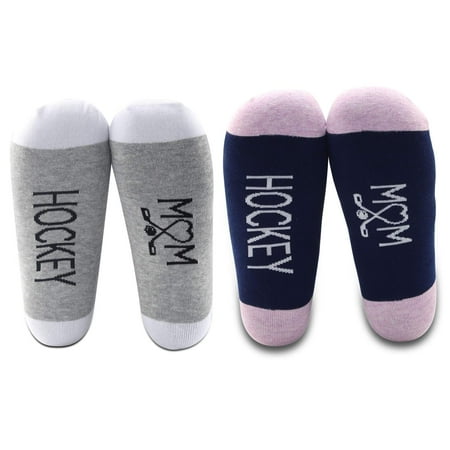 

MBMSO 2 Pairs Hockey Mom Socks Hockey Mom Gifts for Women Hockey Novelty Socks Hockey Player Gifts for Mom (1 Pair Grey+1 Pair Purple)