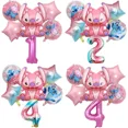 thumbnail image 2 of Juego de 6 globos de aluminio de Disney Lilo & Stitch con forma de ángel rosa para decoración de fiestas de cumpleaños de niños y niñas, suministros para baby shower, globos de aire, 2 of 5