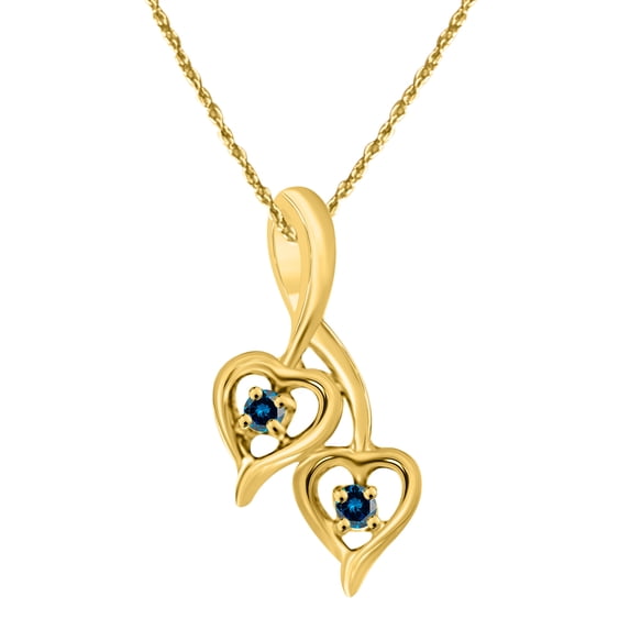 AoneJewelry Blue Diamond 1.00 Carat Double Heart Pendant In 10K Solid Rose White & Yellow Gold