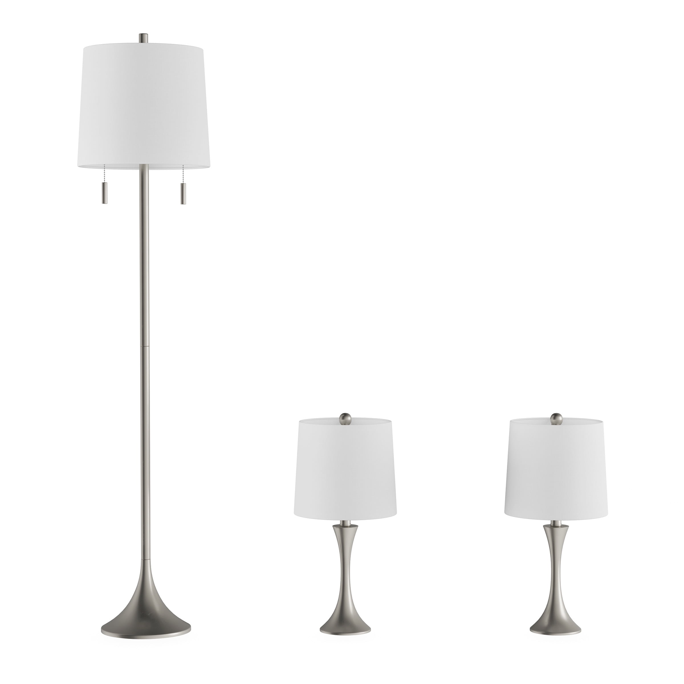 Lavish Home 3-Piece Floor and Table Lamp Set with LED Light Bulbs (Silver)