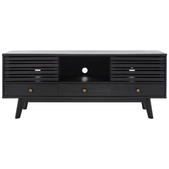 SAFAVIEH Alatar Farmhouse 3 Drawer 1 Shelf Media Stand, Black (58.7 in. W x 15.2 in. D x 23.8 in. H)