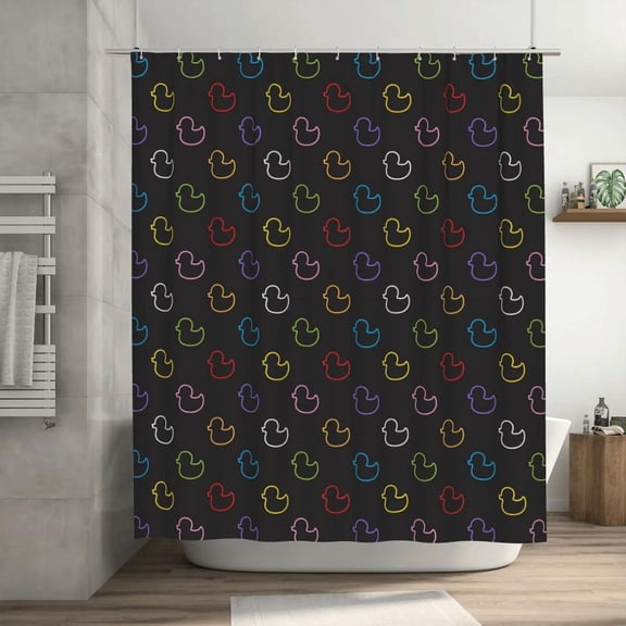 OLGCZM Shower Curtain for Bathroom Duck Rubber Black Shower Curtains Polyester Fabric Bathroom Decor Curtain with Hooks 72 X72 Inches