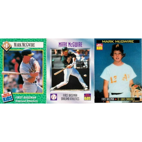 Mark McGwire Oakland A's 1990 1997 and 2000 Sports Illustrated for Kids cards