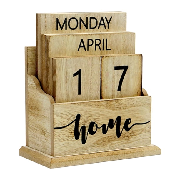Calendario perpetuo de madera con bloques de madera para escritorio, regalo de mesa, rústico Hogar